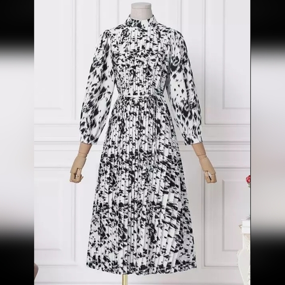 Elegant Black and White Patterned Dress - Picture 2 of 3